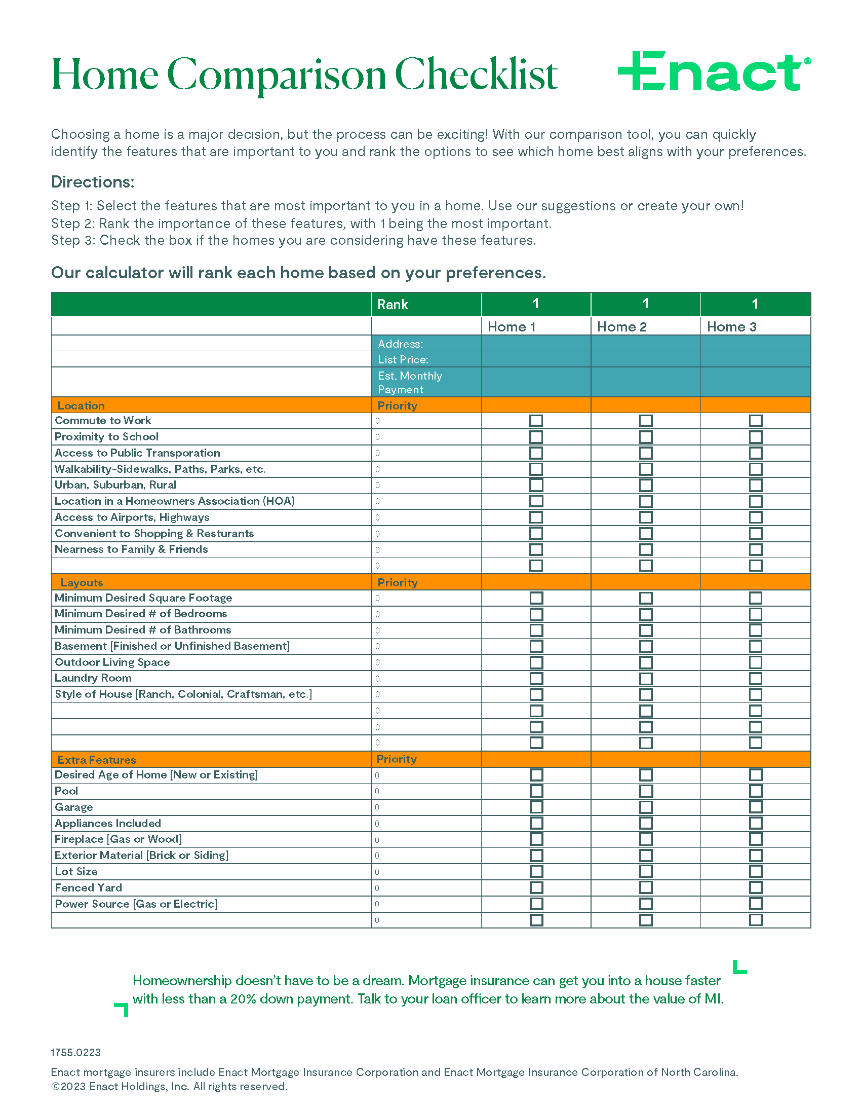 Enact's Home Comparison Checklist